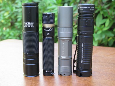 Mr.Lite BLF-AAY4E, Tank007 E07, Fenix L1D, and Sunwayman V10A