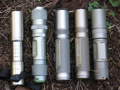 Aurora SH-035, Uniquefire S10, AKOray K-106, Uniquefire AA-S1, and Fenix L1D